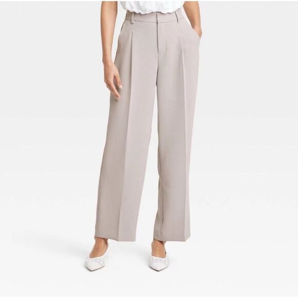 Women's High-Rise Pleated Front Straight Trousers - A New Day Cream 12S - Picture 3 of 3